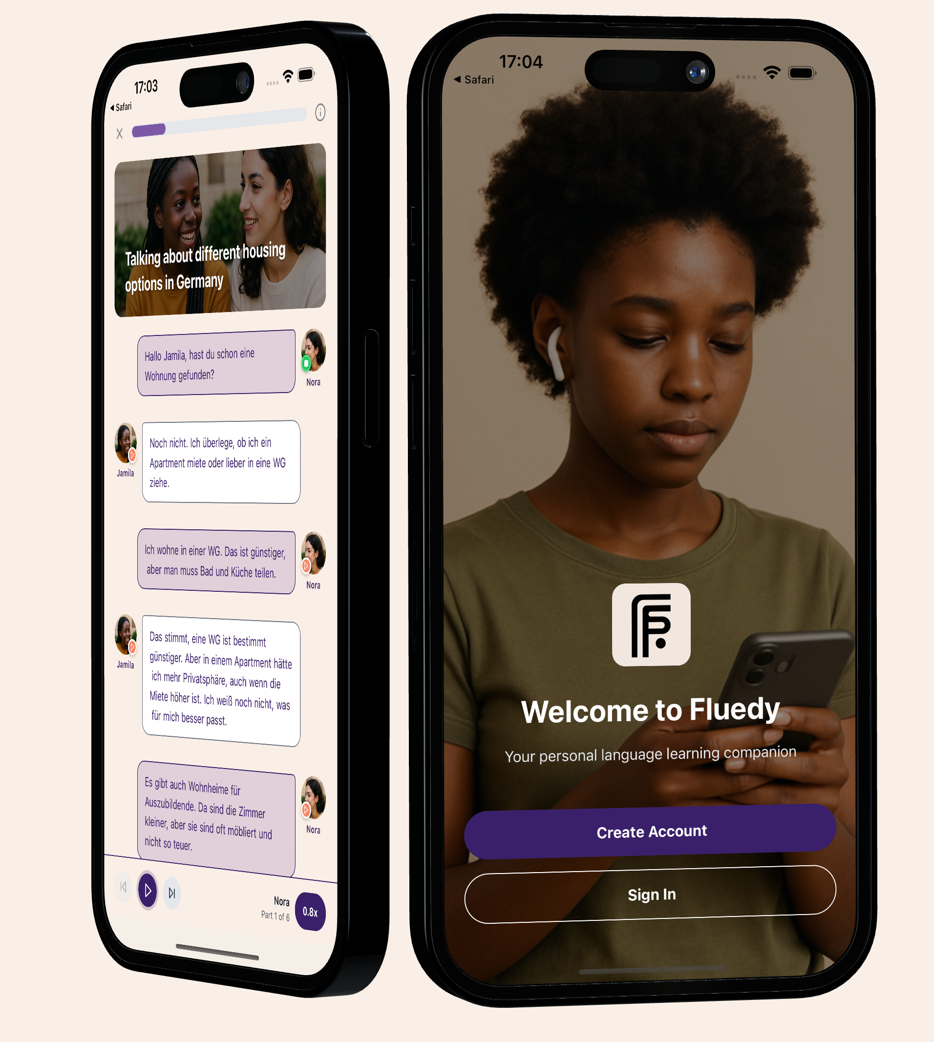 App-Screenshot mit Sprachlernoberfläche